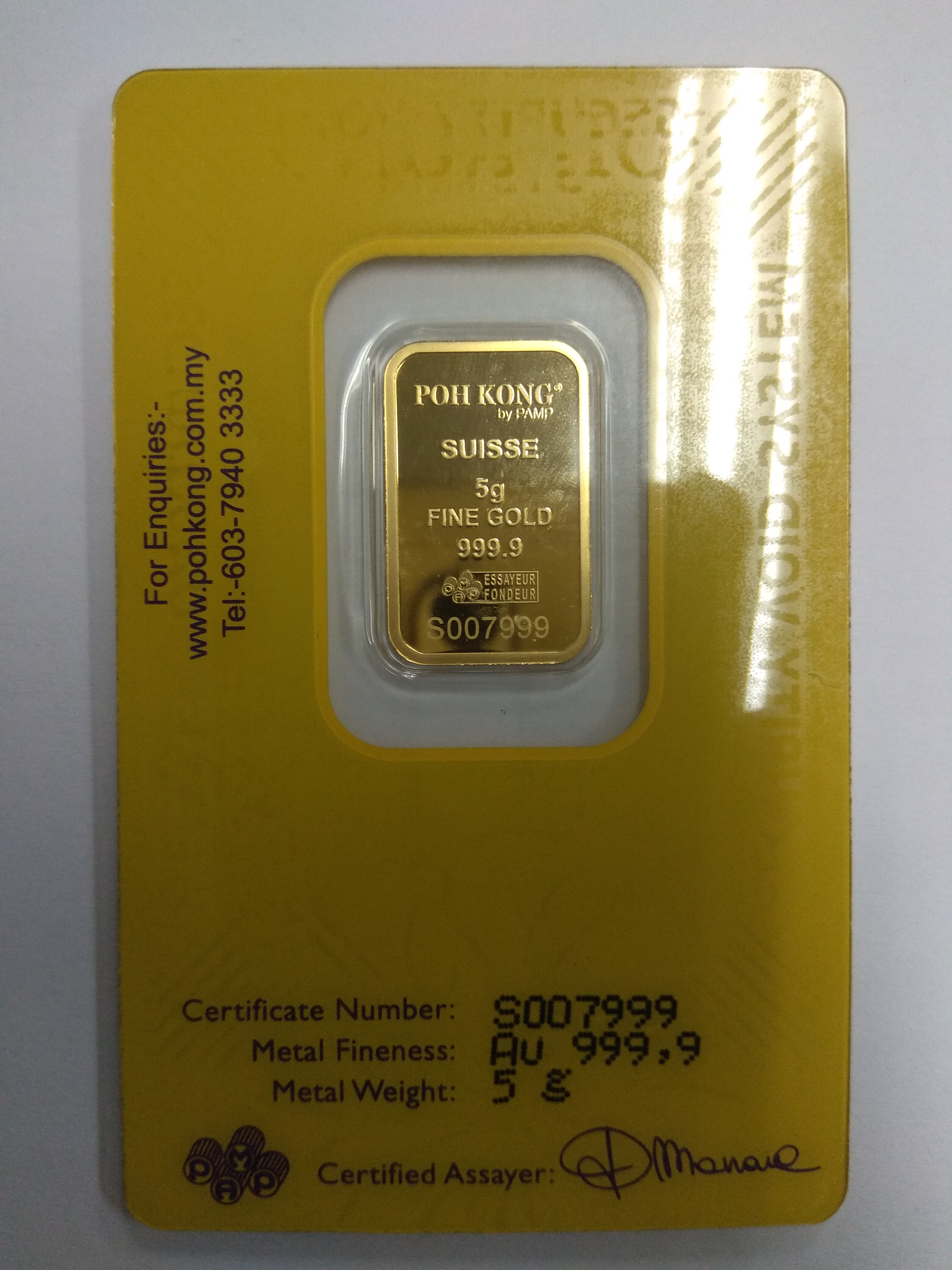 Gold Poh Kong Bunga Raya Bar 5 Gram Silver Bullion Malaysia